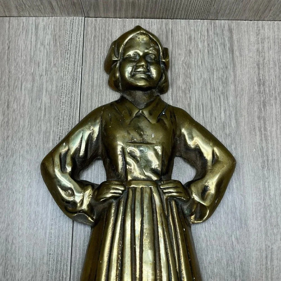 VTG Sheffield Solid Brass Dutch Boy and Girl Cast Iron Pair Andirons Gold - Picture 4 of 10